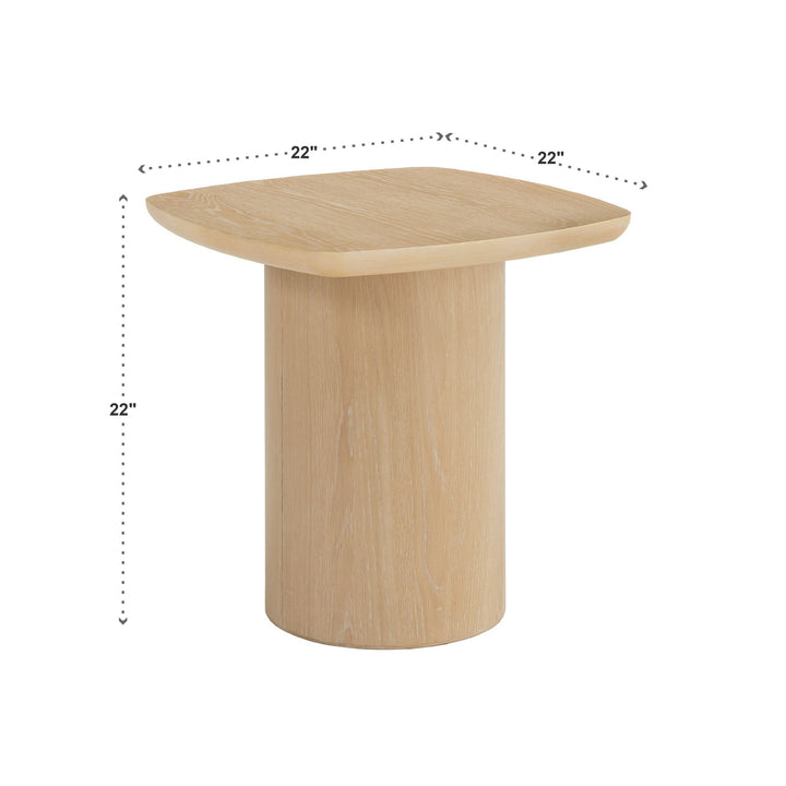 Contemporary Oak-Finished Table with Sturdy Column Base - End Table