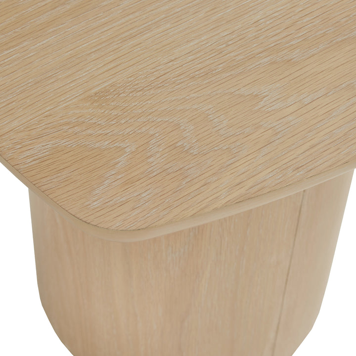 Contemporary Oak-Finished Table with Sturdy Column Base - End Table
