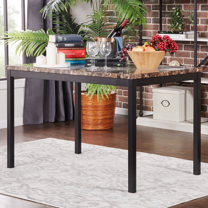 4-Person 48" Wide Faux Marble Top Dining Table - Black Finish with Brown Faux Marble