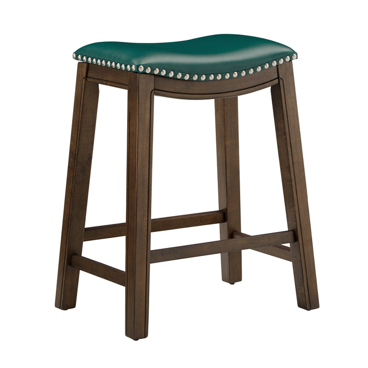 Brown Finish Green Pu 24" Counter Height Stool - Green Faux Leather, Counter Height - Green Faux Leather, Counter Height