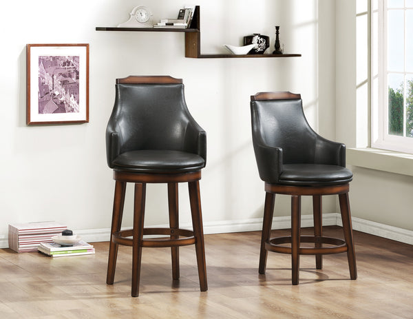 Set Of 2, Bayshore Dark Brown Finish Pu Swivel Bar Height Chair
