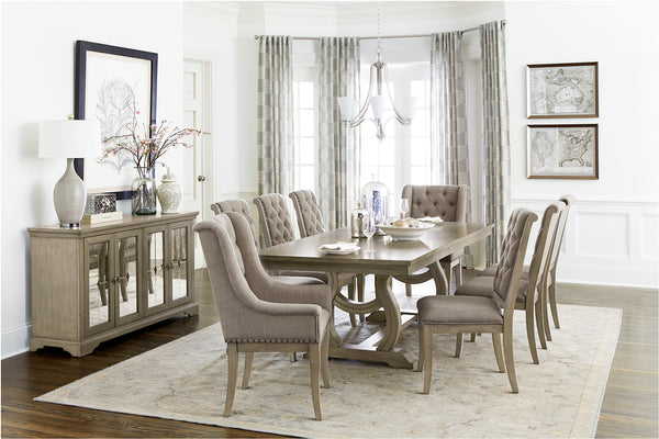 Trestle Base Dining Table with Extending Leaf