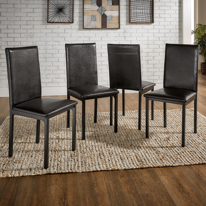 Metal Upholstered Dining Chairs - Dark Brown Faux Leather, Set of 4
