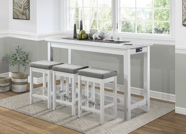 4-Piece Pack Counter Height Set, Usb&Power Outlet, White Finish