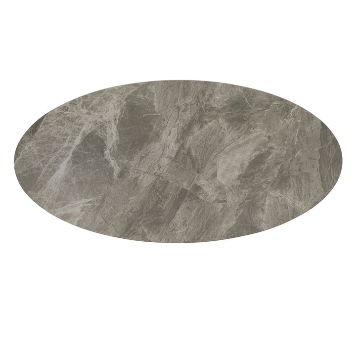 Glossy Sintered Stone with Gray Metal Base Table - Gray Top