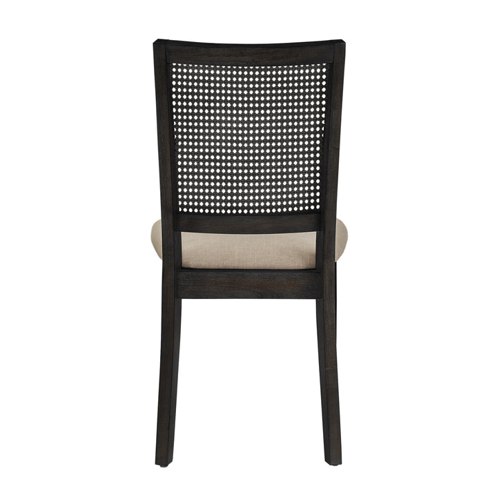 Beige Linen Rattan Back Dining Chairs (Set of 2) - Antique Black
