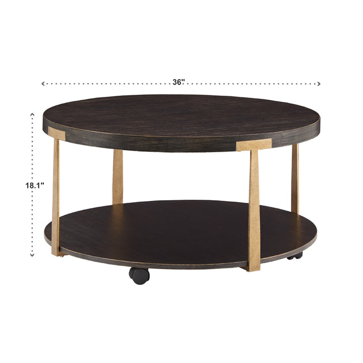Wood and Metal T-Brace Round Tables - End Table and Coffee Table Set