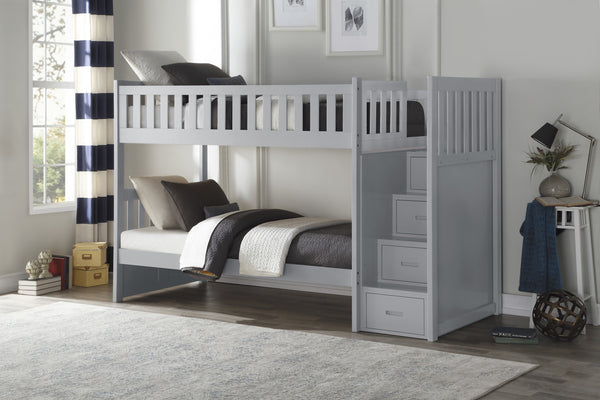 Twin Grey Wood Captains Bed with Trundle