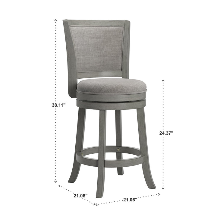 Upholstered Back Swivel Stool - 24" Counter Height, Antique Grey Finish, Grey Linen