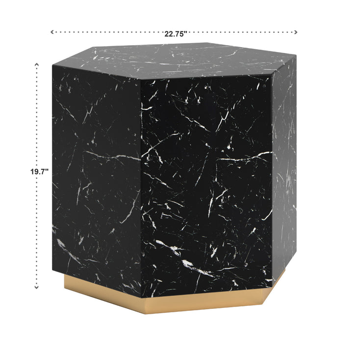 Faux Marble End Table - Black, Hexagon