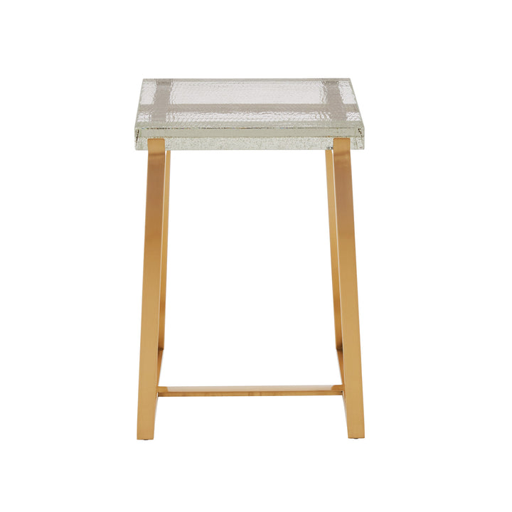 Stainless Steel Cast Glass Top Table - Brass Finish, Square End Table