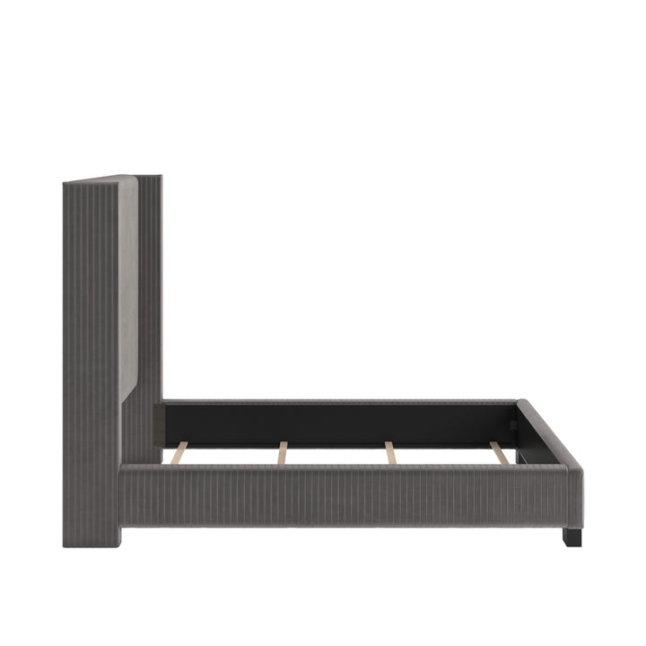 Wingback Upholstered Bed - Gray, Full