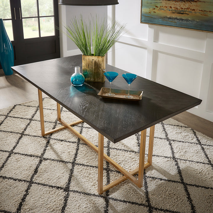 Charcoal Brown and Gold Finish 68-inch Rectangular Dining Table