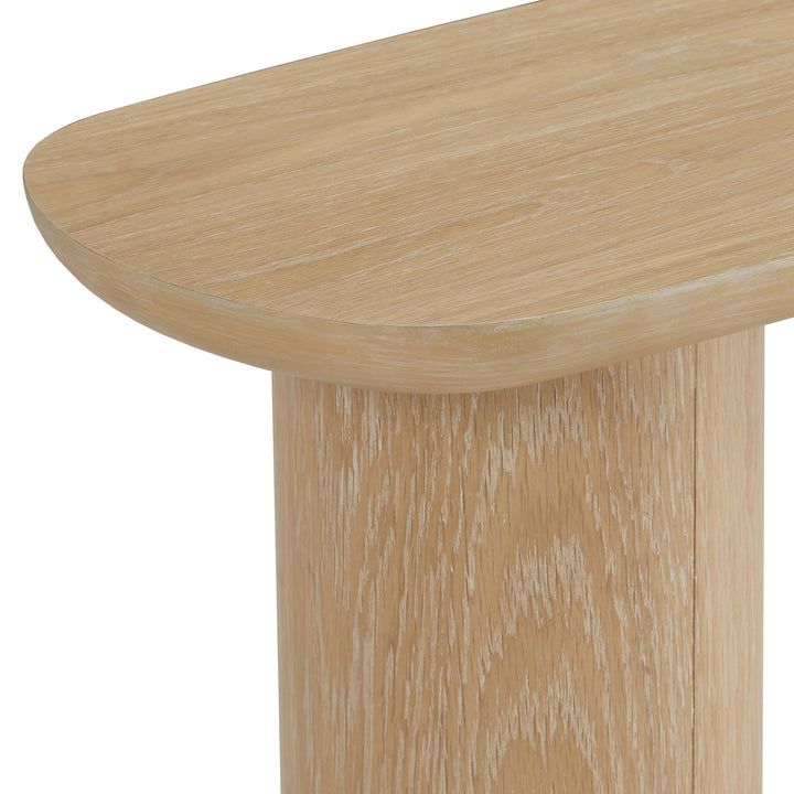 Contemporary Oak-Finished Table with Sturdy Column Base - Coffee Table