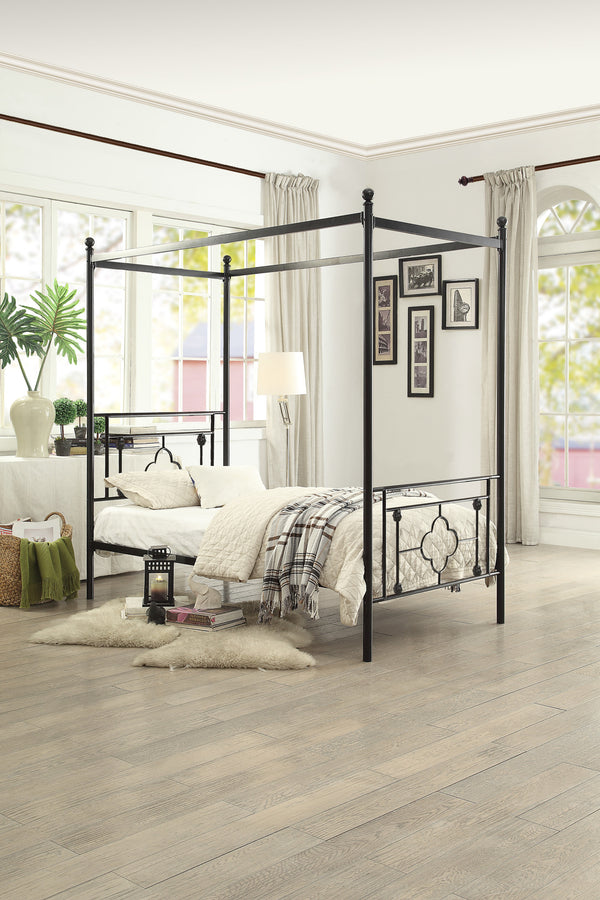 Twin Size Canopy Metal Bed, Round Post,3A