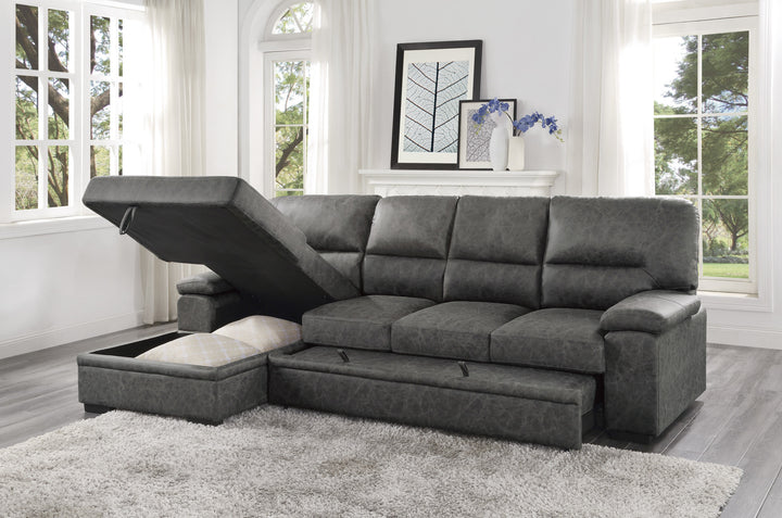 2-Piece Sectional with Pull-out Bed and Chaise with Hidden Storage