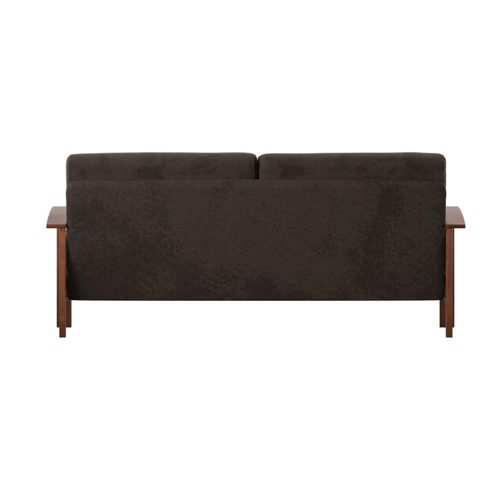 Mission-Style Wood Sofa - Dark Brown Fabric, Oak Finish