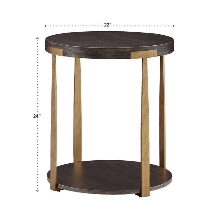 Wood and Metal T-Brace Round End Table