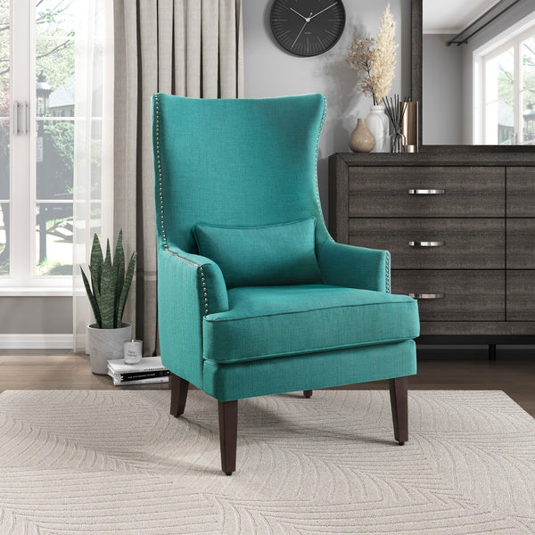 Accent Chair with Kidney Pillow, Teal