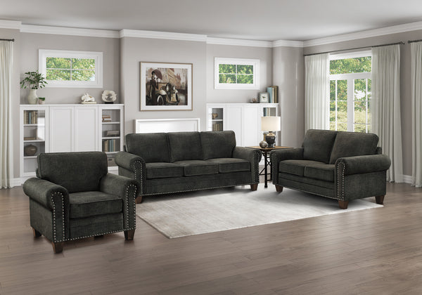 Dark Brown Finish Dark Grey Fabric Chair
