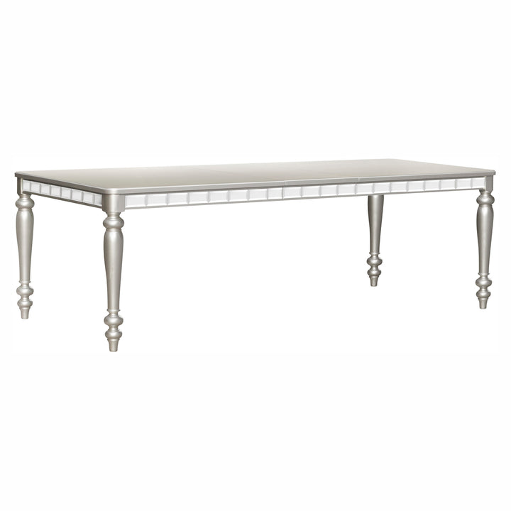Silver Finish Dining Table 78"-96" with Leaf And Mirror Apron