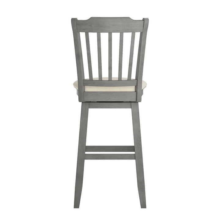 Slat Back Bar Height Wood Swivel Bar Stool - Antique Grey Finish