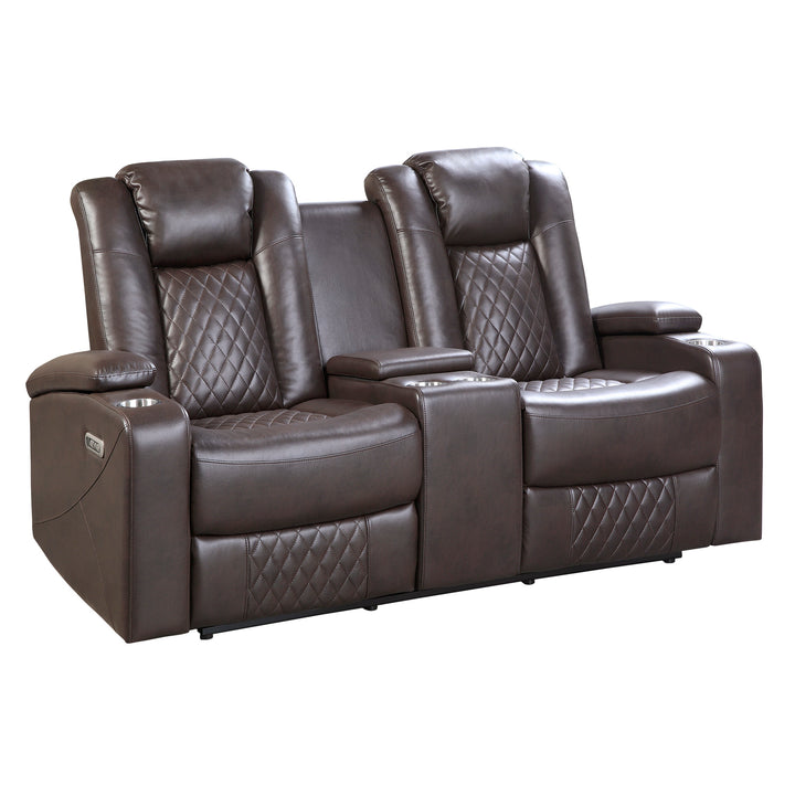 Power Double Reclining Loveseat with Center Console & Power Headrests