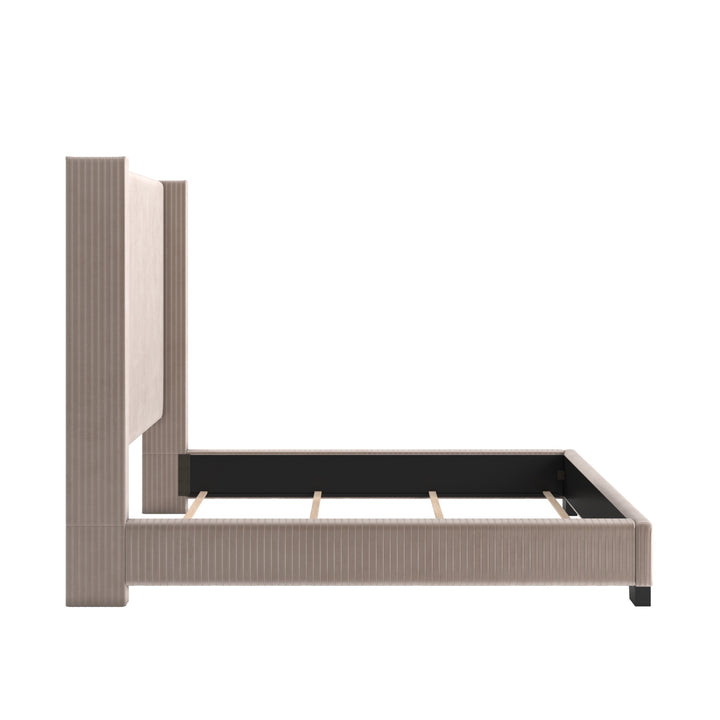 Pleated Velvet Wingback Bed - Taupe, Queen