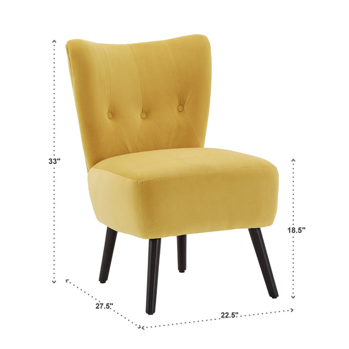 22.5" Wide Tufted Accent Chair - Yellow Velvet with Brown Legs