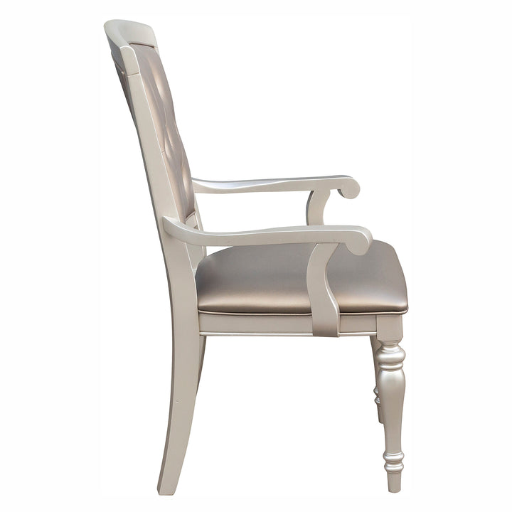 Set Of 2, Arm Chair, Pearl Silver P/U, Button Back