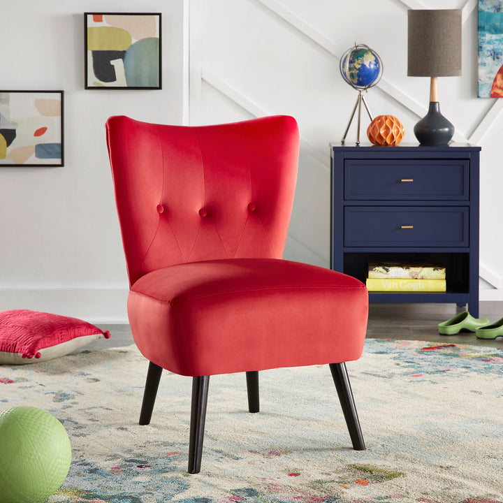 22.5" Wide Tufted Accent Chair - Red Velvet with Brown Legs