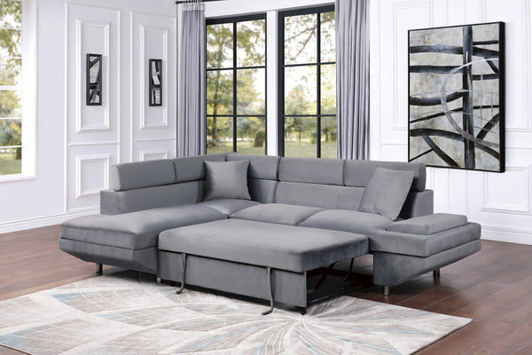 2-Piece Sectional with Adjustable Headrests, Pull-out Bed and Left Chaise