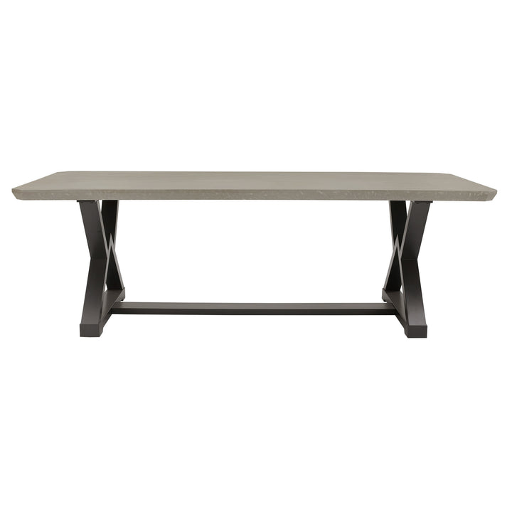 7-piece 92" Black Finish Light Grey Fiber Cement Top Dining Set