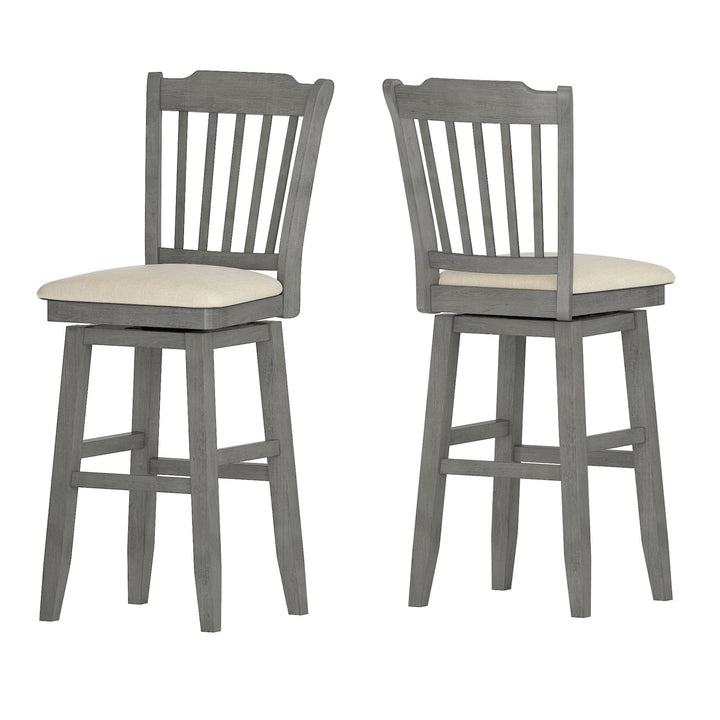 Slat Back Bar Height Wood Swivel Bar Stool - Antique Grey Finish