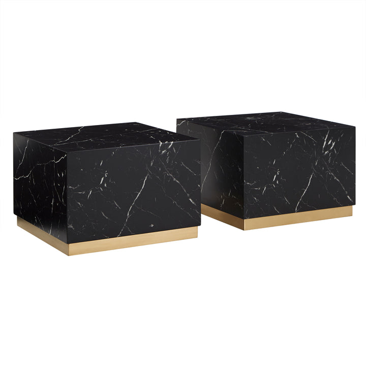 Faux Marble Coffee Table with Casters - Black, Square (Set of 2)
