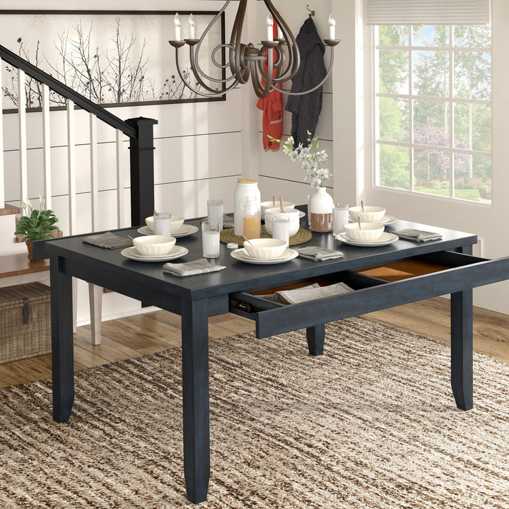 Solid Wood Rectangular Dining Table with Two Drawers - Antique Denim