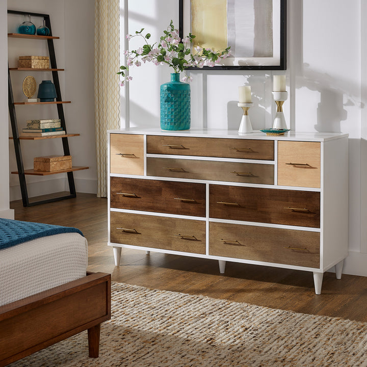White and Natural Finish 8-Drawer Dresser
