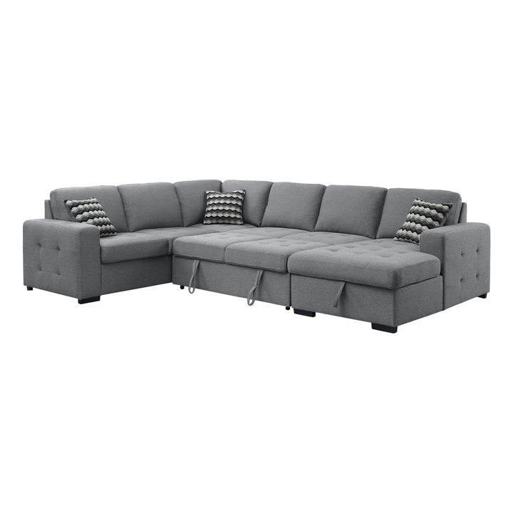 4-Piece Sectional with Pull-out Bed and Right Chaise with Hidden Storage