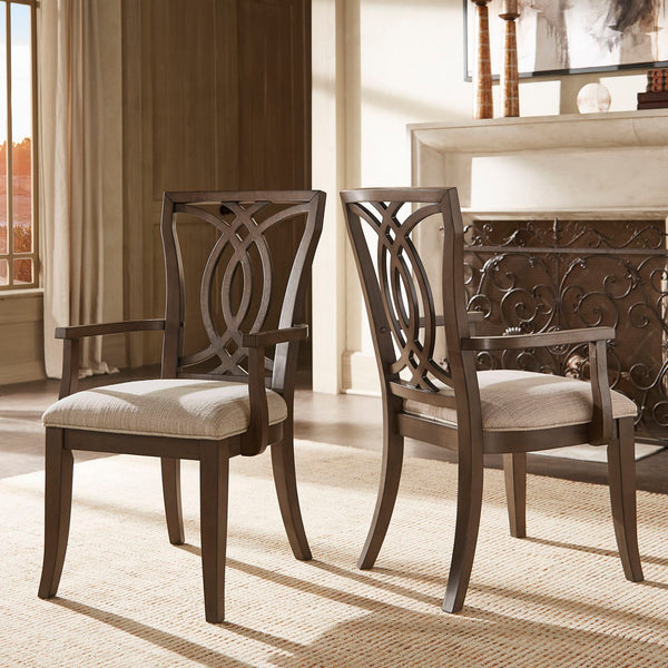 Dark Walnut Finish and Fabric Dining Chairs (Set of 2) - Arm Chair