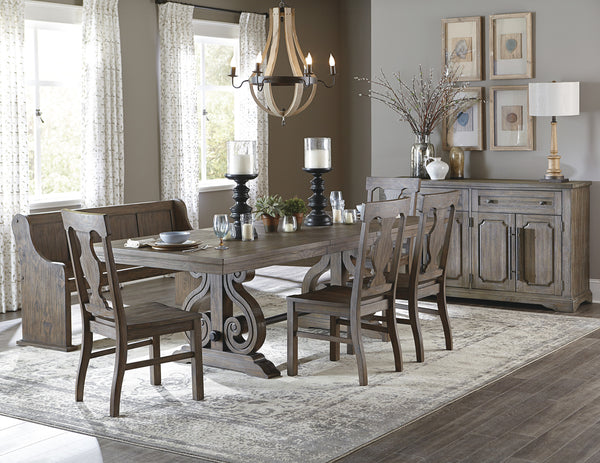 Toulon Wire Brushed Oak Finish 62"W Bench with Curved Arms