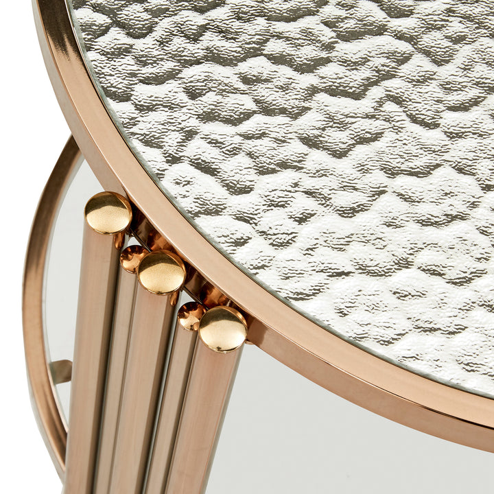 Champagne Gold Finish Textured Glass Table with Shelf - Nesting Coffee Table