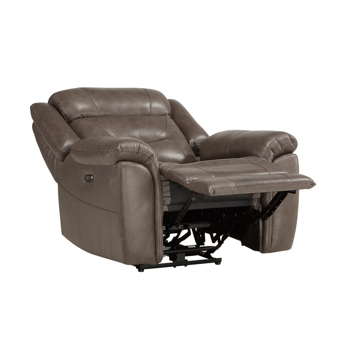 Power Reclining Chair with Power Headrest & Usb Port, Brownish Gray Top Grain Leather Match Pvc