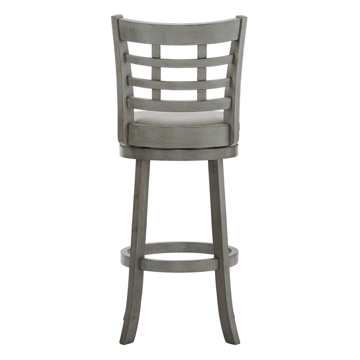 Window Back 29"H Swivel Bar Stool - Antique Gray Finish, Gray Linen