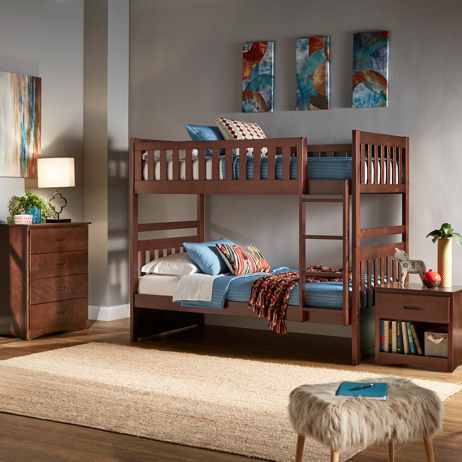 Dark Cherry Finish Kids' Bunk Bed - Twin over Twin, Bunk Bed Only