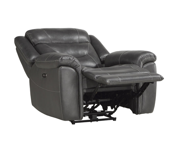 Power Reclining Chair with Power Headrest & Usb Port, Dark Gray Top Grain Leather Match Pvc