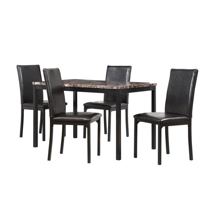 Faux Marble Top 5-Piece Dining Set - Brown Faux Marble, Dark Brown Faux Leather