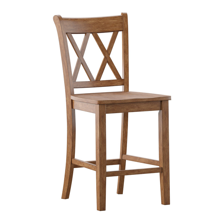 Double X-Back Counter Height Chairs (Set of 2) - Oak Finish