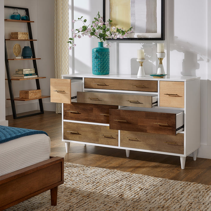 White and Natural Finish 8-Drawer Dresser