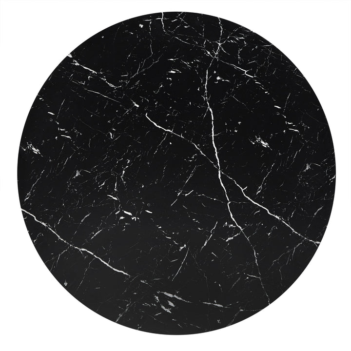 43" Wide Faux Marble Round Dining Table Set - Black Table, Grey Velvet Chairs
