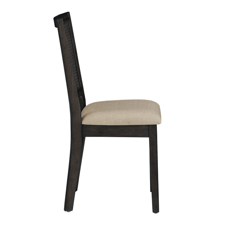 Beige Linen Rattan Back Dining Chairs (Set of 2) - Antique Black